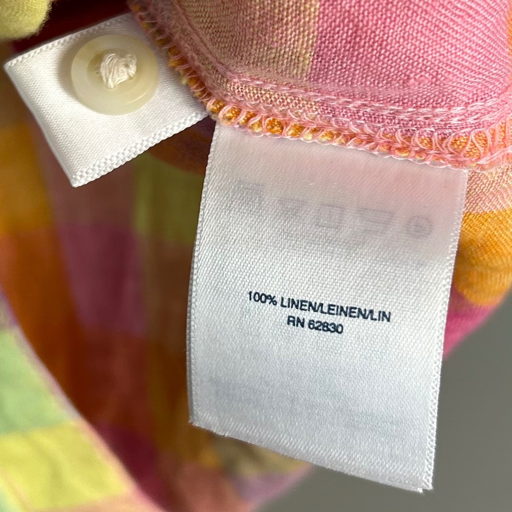 Lands End Linen Shirt Womens 1X Rainbow Madras Plaid Button Down Colorful Preppy - Picture 10 of 11